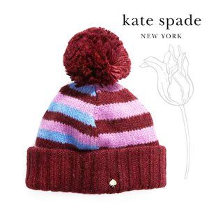 kate spade Heritage Stripe Beanie Plush Pom Snow Hat